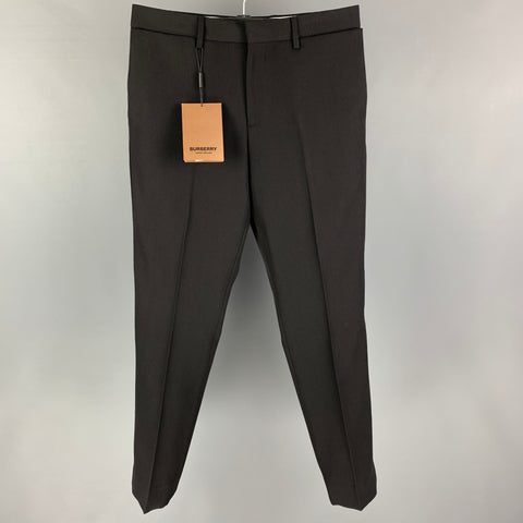 BURBERRY Size 32 Black Wool Tuxedo Dress Pants