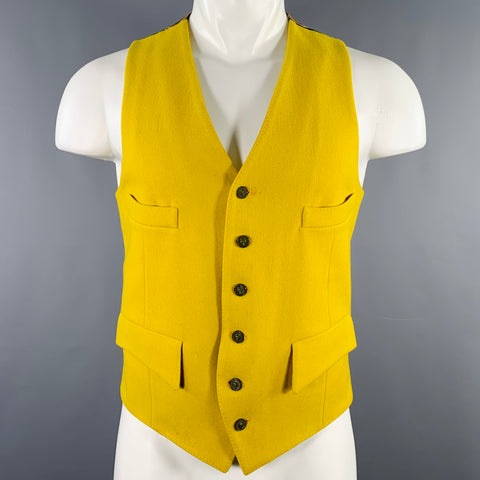 Gilet VINTAGE Taille M Jaune Tissus Mixtes Laine Simple Boutonnage