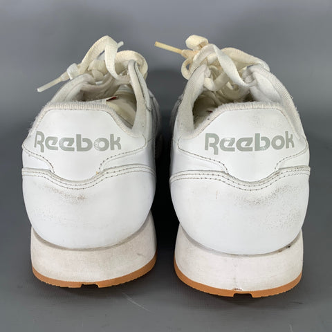 REEBOK Size 9 White Mixed Patterns Leather Runner Sneakers