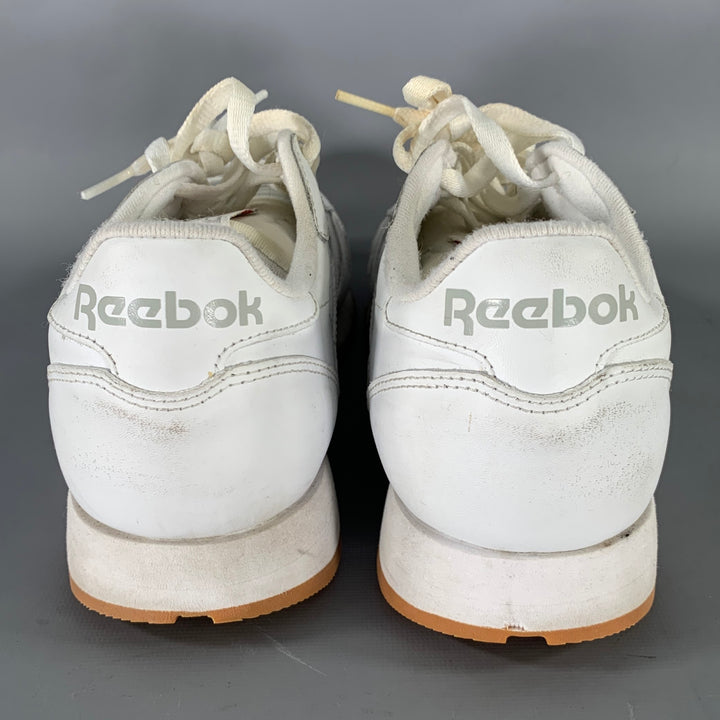 REEBOK Size 9 White Mixed Patterns Leather Runner Sneakers