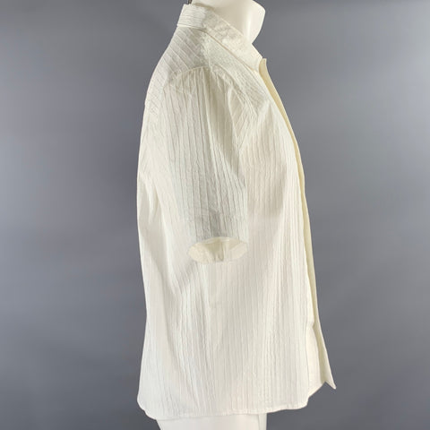 RÓHE Size M White Textured Stripe Short Sleeve Shirt