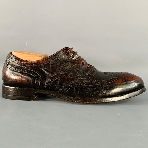 PAUL SMITH Size 9.5 Brown Antique Leather Oxford Wingtip Lace-Up Shoes