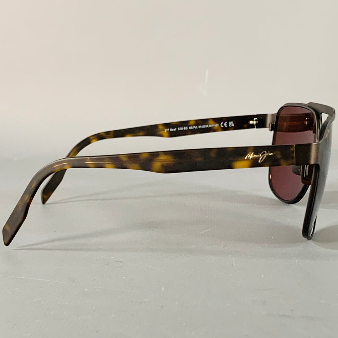 MAUI JIM 2nd Reef Black Brown Tortoiseshell Metal Acetate Pilot Sunglasses