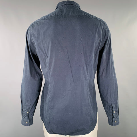 JOHN VARVATOS Size L Navy White Nailhead Cotton Patch Pocket Long Sleeve Shirt