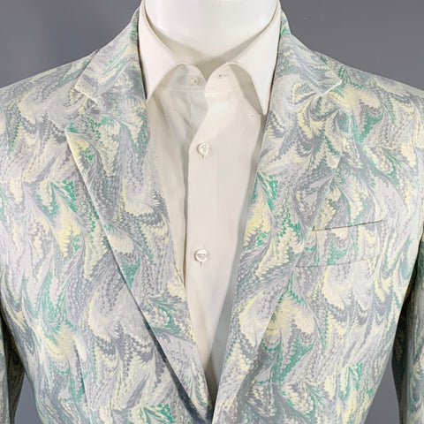 ALEXANDER MCQUEEN Vintage Size 40 Grey Green Print Polyester Notch Lapel Sport Coat