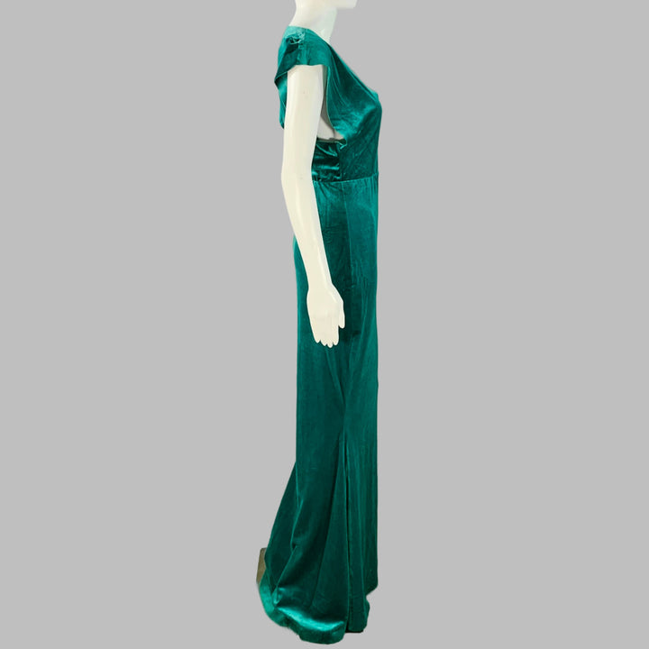 NORMA KAMALI Size XS Blue Green Polyester Blend Velvet V-Neck Evening Gown