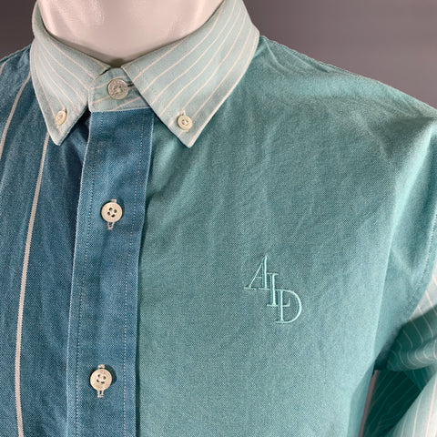 AIME LEON DORE Size M Green Turquoise Mixed Patterns Cotton Long Sleeve Shirt