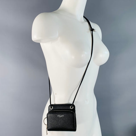 SAINT LAURENT One Size Black Silver Pebble Grain Leather Zip Wallet Handbag