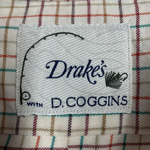 DRAKES LONDON x D. COGGINS Size M Beige Multi Color Checkered Cotton Wool Long Sleeve Shirt