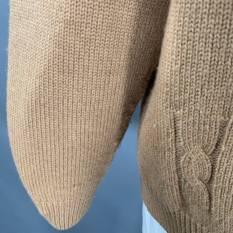 GUCCI Vintage 1980s Size 46 Tan Cable Knit Camel Hair Turtleneck Sweater