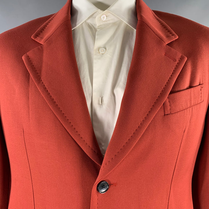 SALVATORE FERRAGAMO Size 46 Burgundy Wool Notch Lapel Suit