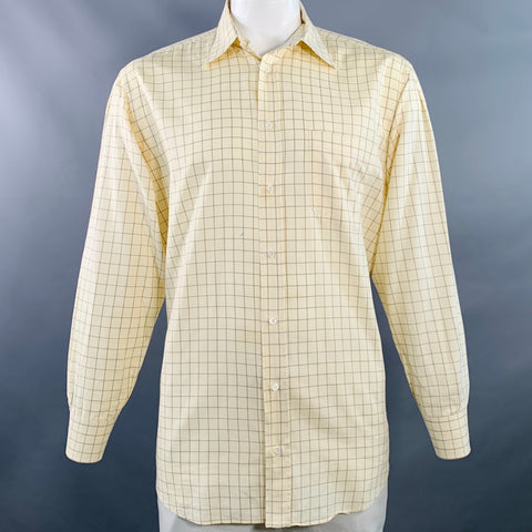 LUCIANO BARBERA Size L Yellow Brown Window Pane Cotton Long Sleeve Shirt