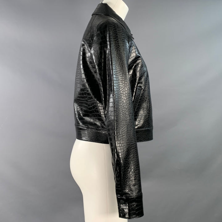 CALVIN KLEIN Size 8 Black Faux Leather Croc Embossed Snaps Jacket