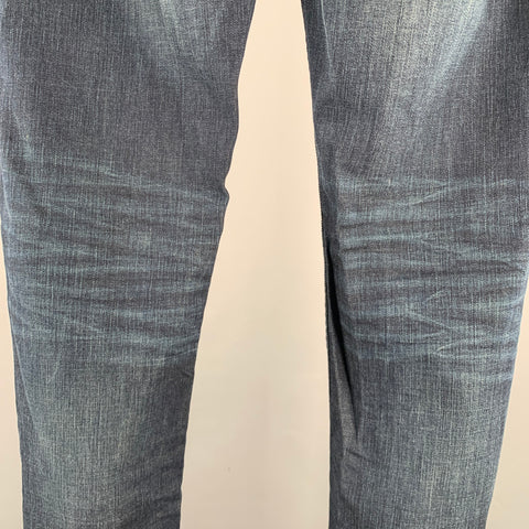 JOHN VARVATOS Size 32 Blue Distressed Cotton Blend Straight Jeans