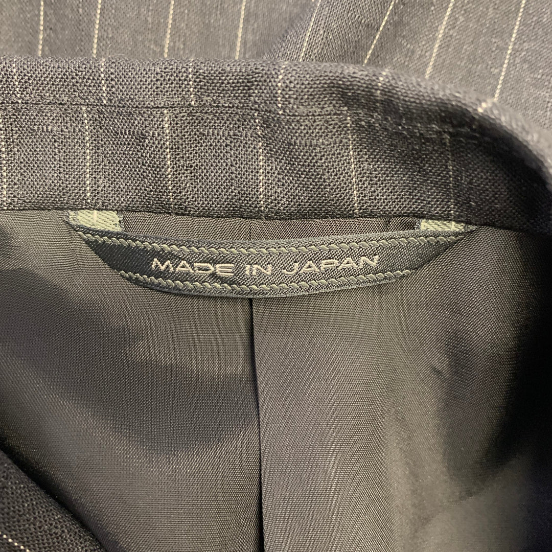 D'URBAN Chest Size 40 Black Silver Pinstripe Wool Notch Lapel Suit