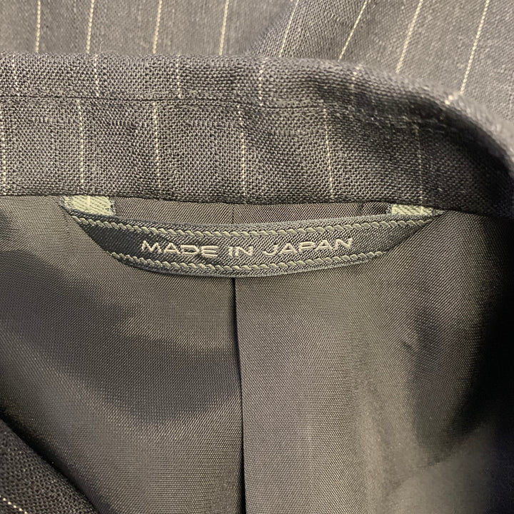 D'URBAN Chest Size 40 Black Silver Pinstripe Wool Notch Lapel Suit