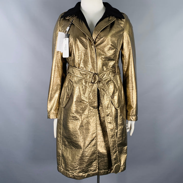 AKRIS Size 12 Gold Polyester Blend Metallic Trench Coat