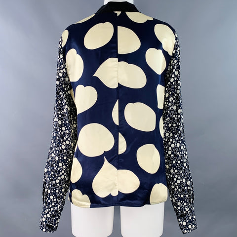 MARNI Size 4 Navy Black Viscose Circles Bow Blouse