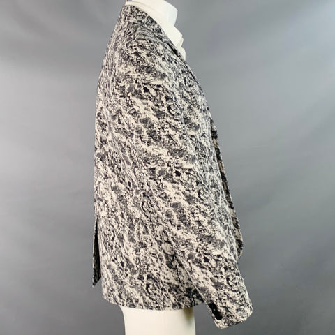 CORRIDOR Size 40 Black White Marbled Cotton Notch Lapel Sport Coat