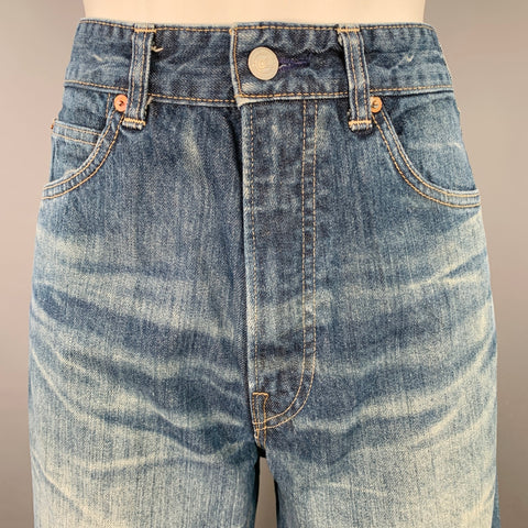 45rpm Size 28 Blue Cotton Distressed Straight Selvedge Jeans