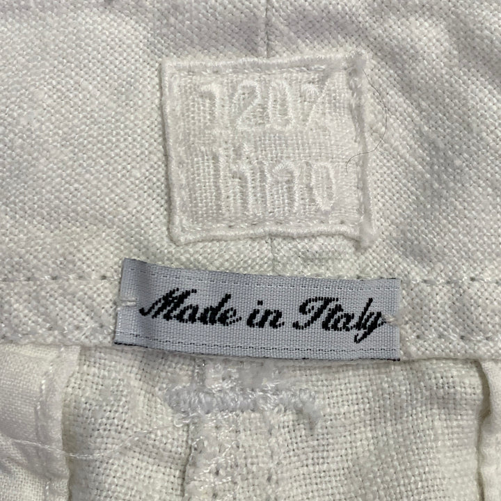120% LINO Size 6 Silver White Linen Zip Fly Shorts