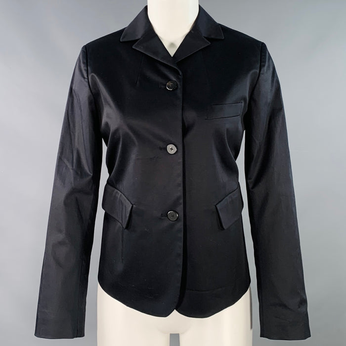 JIL SANDER Size 2 Black Cotton Blend Button Up Jacket Blazer