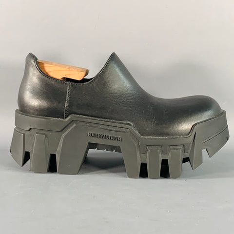 BALENCIAGA 2023 Size 6 Bulldozer Mini Black Leather Platform Lug Sole Ankle Boots