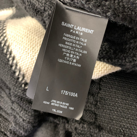 SAINT LAURENT Size L Black White Stripe Wool Hooded Sweater