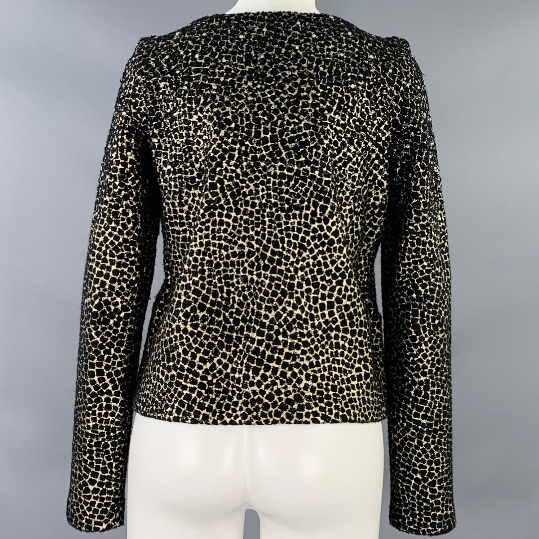 DIANE VON FURSTENBERG Size S Joele Black Gold Wool Cropped Jacket Blazer