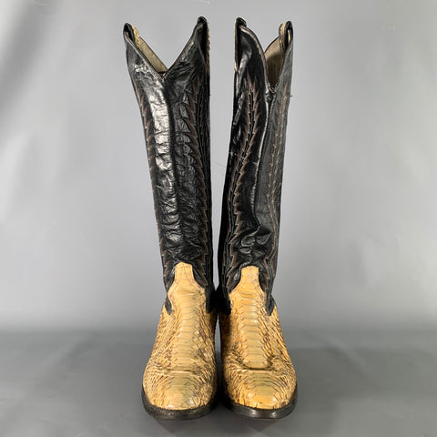 LARRY MAHAN Size 6 Yellow Black Leather Cowboy Boots