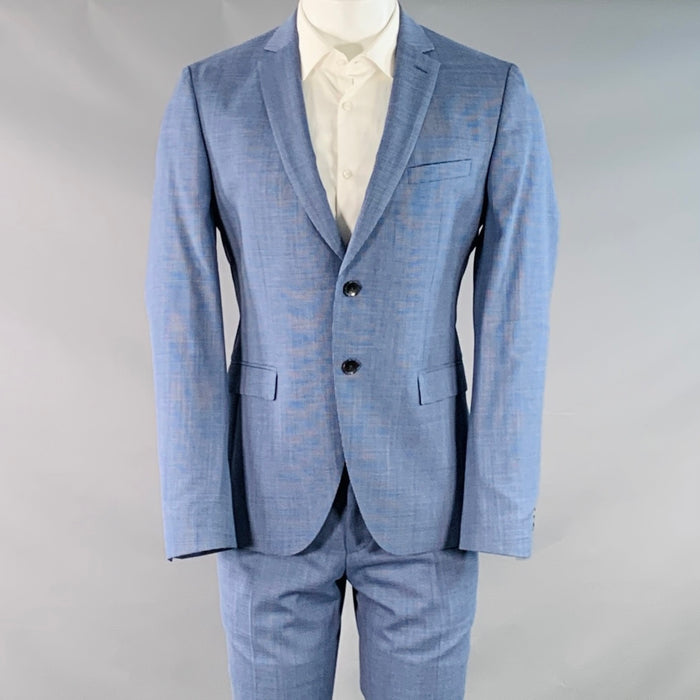 HUGO BOSS Size 40 Blue Houndstooth Virgin Wool Single Breasted Notch Lapel Suit