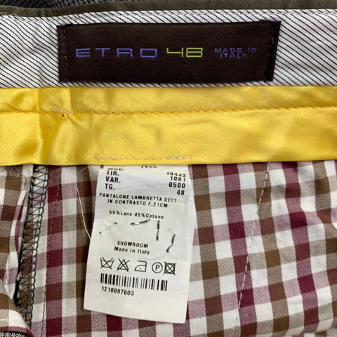 ETRO Size 32 Black Grey Woven Wool Cotton Flat Front Casual Pants