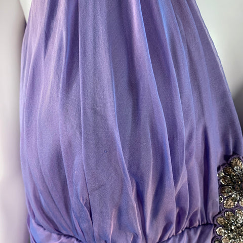 BADGLEY MISCHKA Size S Purple Lilac Silk Iridescent Halter Evening Gown