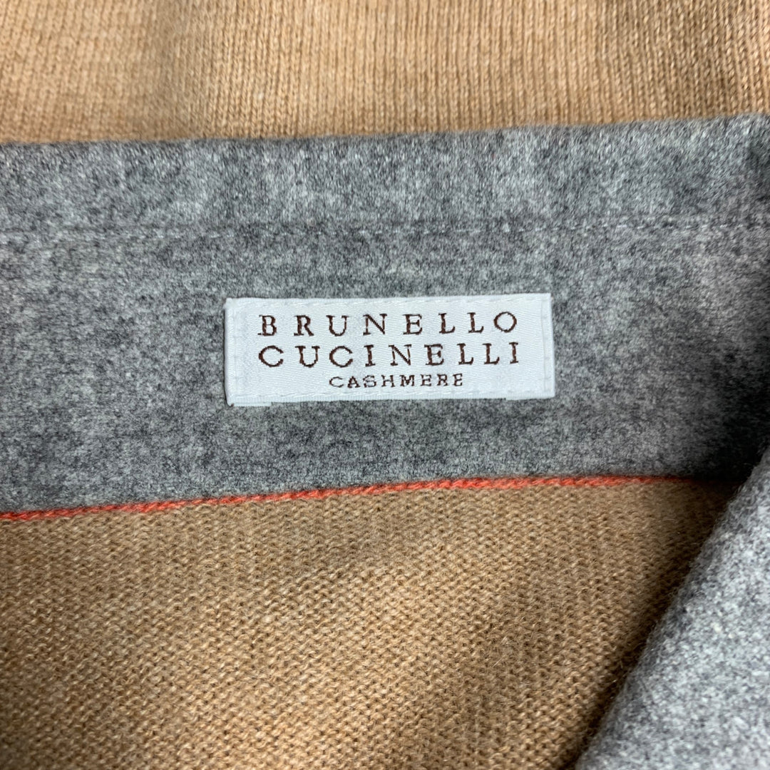 BRUNELLO CUCINELLI Size 42 Tan Grey Knit Cashmere Button Down Pullover