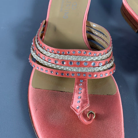 VALENTINO Size 8 Pink Silver Silk Rhinestones Thong Flats