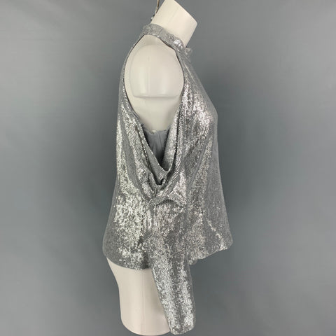 RACHEL ZOE Taille 8 Haut de robe à épaules dénudées en rayonne argentée à paillettes