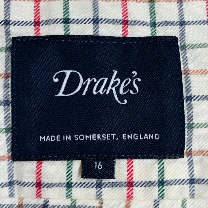 DRAKES LONDON Size L Beige Red Green Checkered Cotton Long Sleeve Shirt