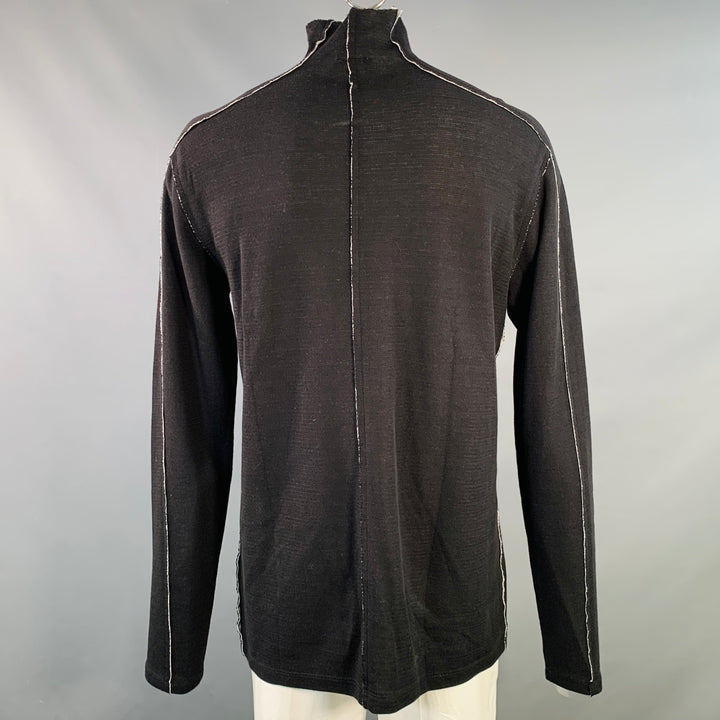 THOM KROM Size XL Black White Cotton Blend Raw Edge Reverse Seam Turtleneck Pullover