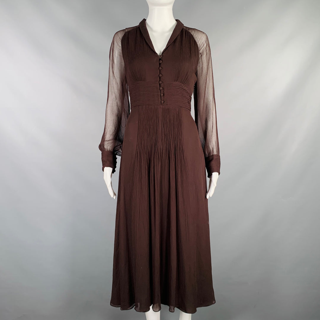 MASSIMO DUTTI Size S Brown Viscose See Through Long Sleeve Dress Sui Generis Designer Consignment MASSIMO DUTTI Size S Brown Viscose See Through Long Sleeve Dress Sui Generis Designer Consignment