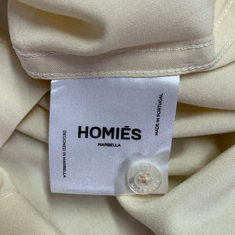 HOMIE'S MARBELLA Size M Marbelland Beige Orange Contrast Trim Viscose Short Sleeve Shirt