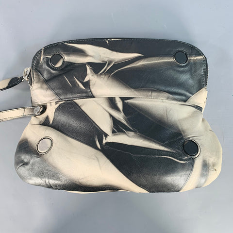 DONNA KARAN Black Grey Marbled Leather Wristlet Clutch Handbag