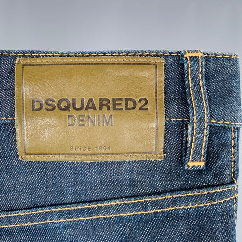 DSQUARED2 Size 28 Blue Distressed Cotton Blend Button Fly Jeans