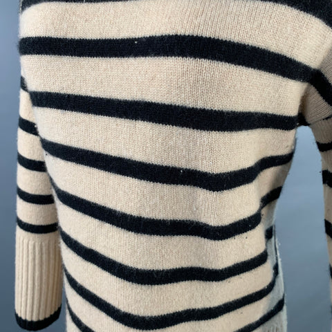 THE CASHMERE PROJECT Size XS Tan Black Cashmere Stripe Cowl Neck Sweater