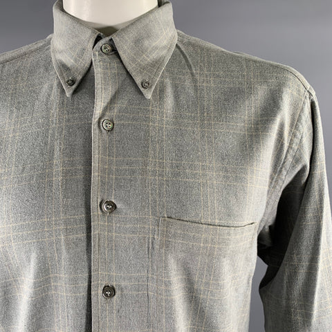 ERMENEGILDO ZEGNA Size XL Grey Plaid Cotton Button Down Long Sleeve Shirt