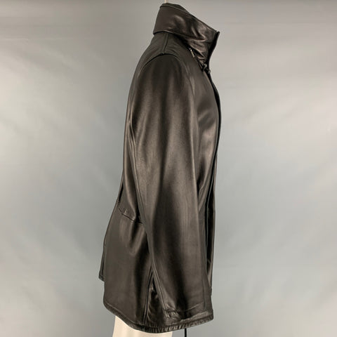 ARMANI COLLEZIONI Size 38 Black Solid Leather Drawstring Jacket