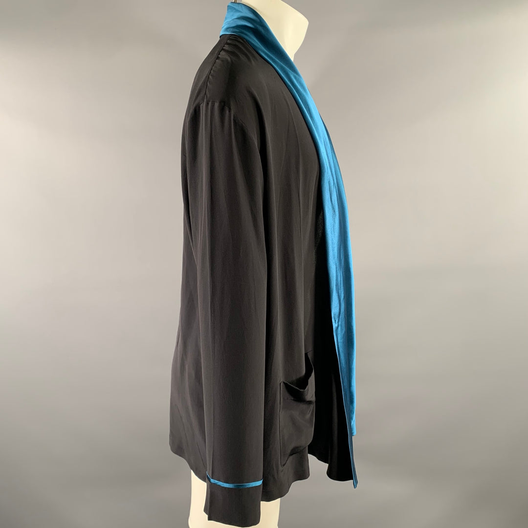 HAIDER ACKERMANN Size M Black Teal Silk Robe
