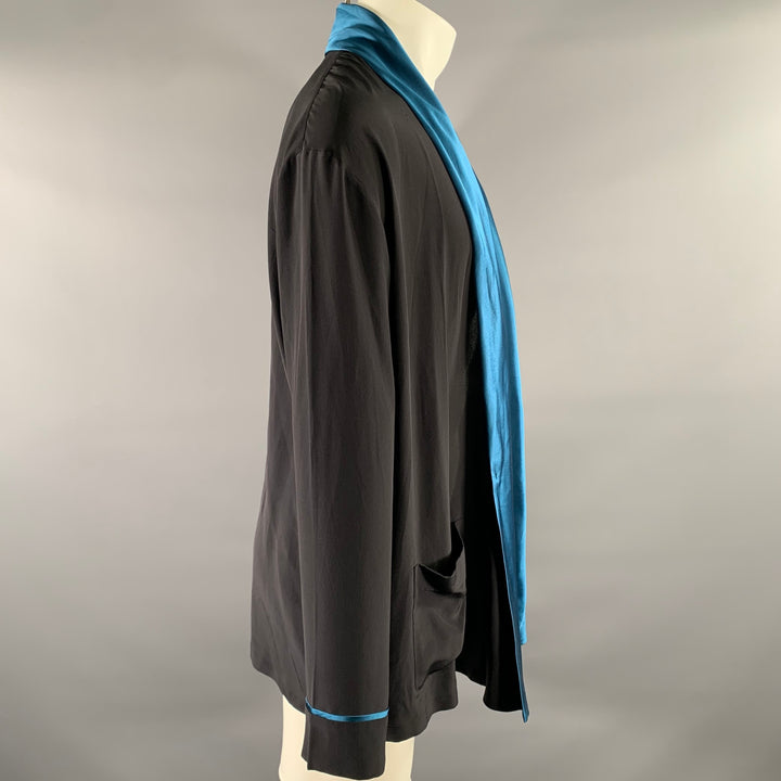 HAIDER ACKERMANN Size M Black Teal Silk Robe