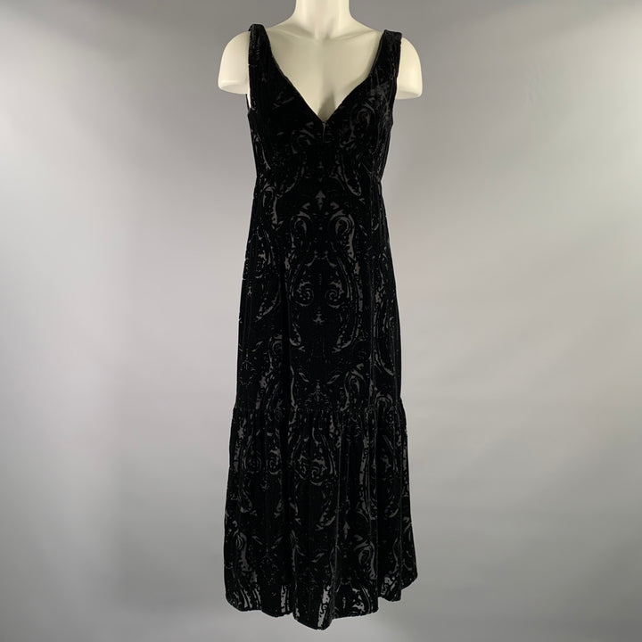NANETTE LEPORE Size 2 Black Rayon  Silk Paisley Maxi Long Dress