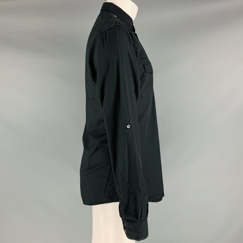DOLCE & GABBANA Size M Black Cotton Epaulettes Long Sleeve Shirt