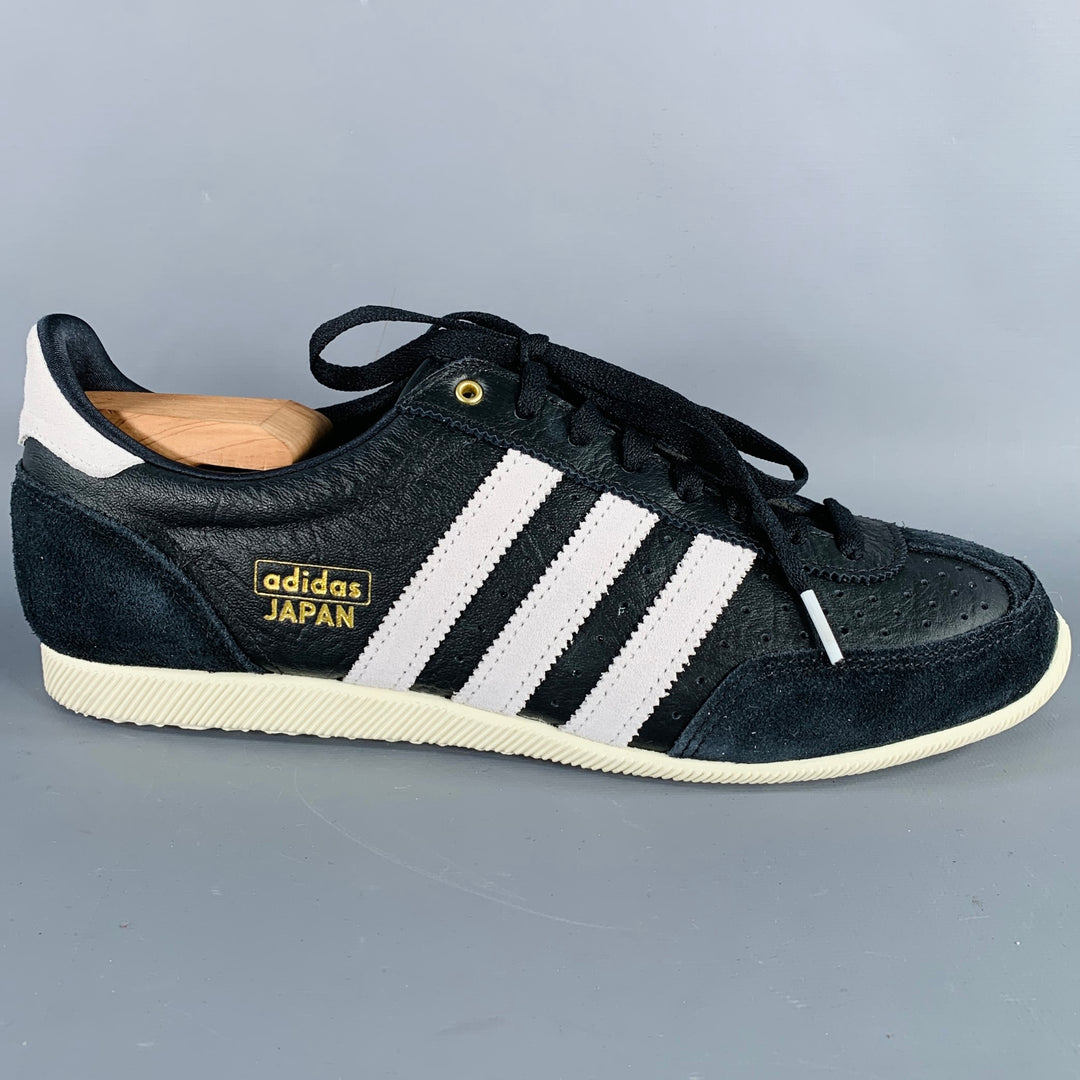 ADIDAS JAPAN Size 10.5 Black White Leather Two Tone Low Top Sneakers